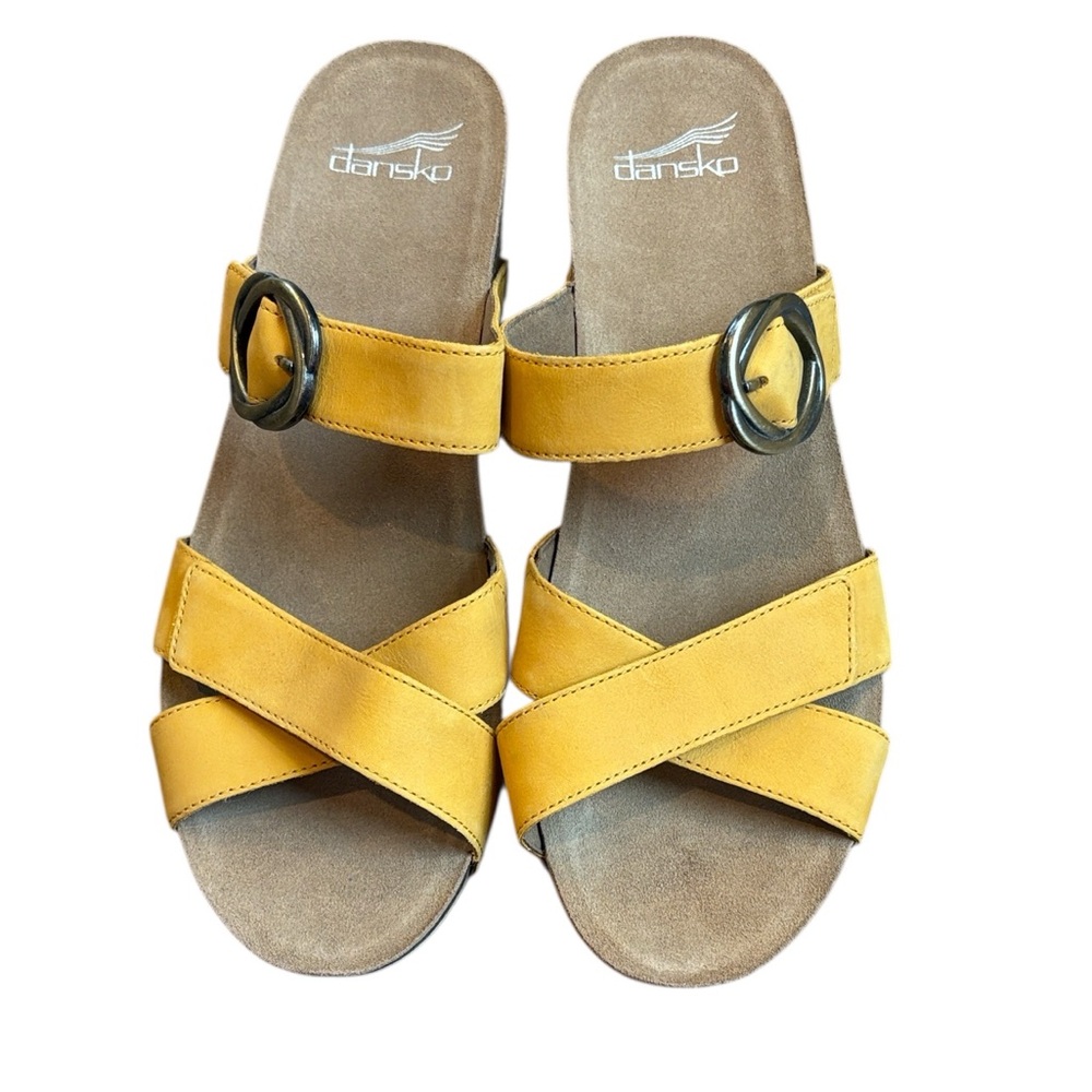 Dansko Susie Mango Nubuck Leather Slide Sandal Women’s 10.5 (41) Yellow Wedge